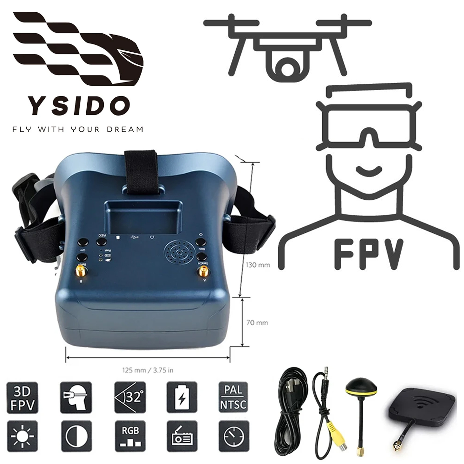แว่นตา FPV รุ่น 008D 5.8G 40CH - Drone Racing Goggles บทวิจารณ์และราคา